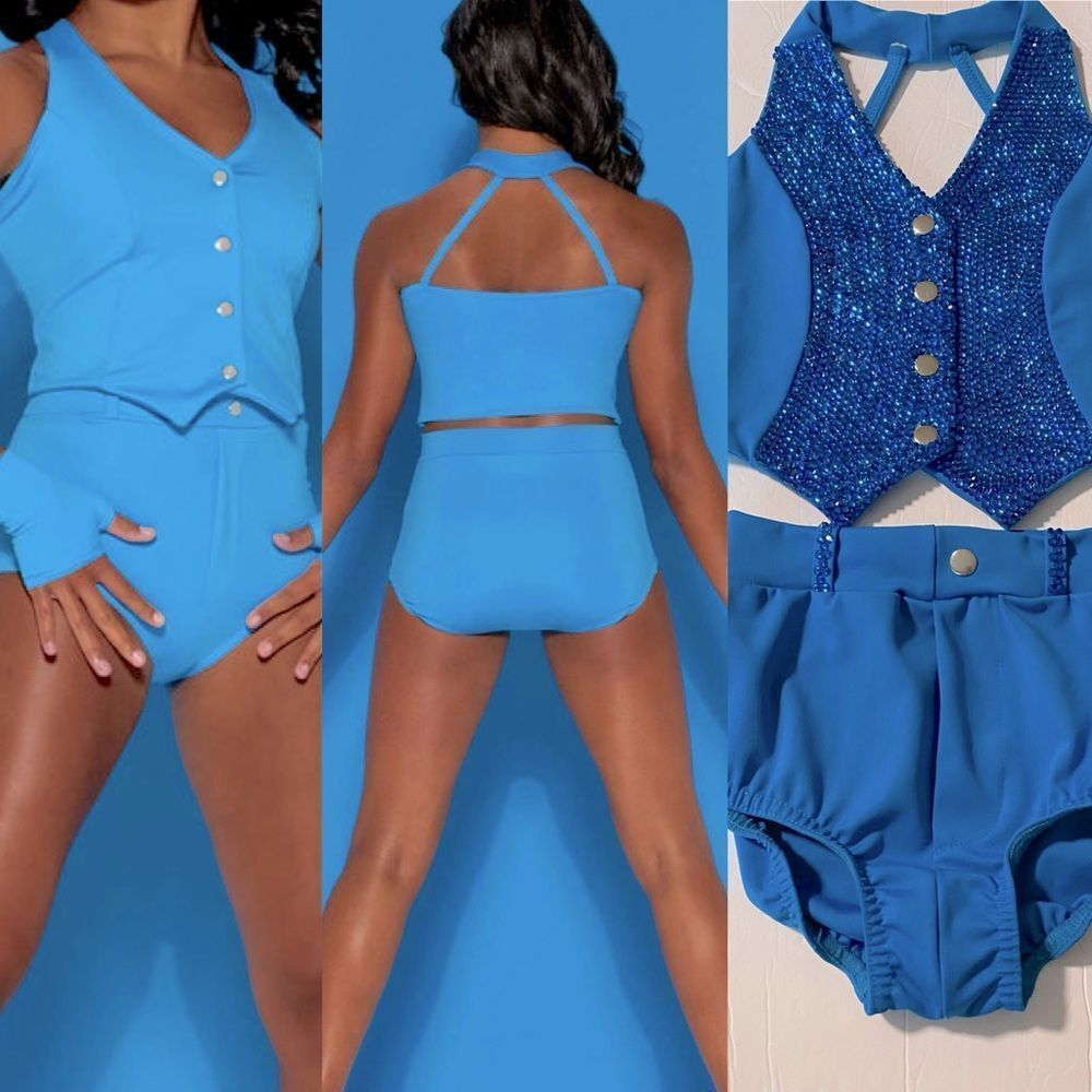 Kelle solo dance costume 2 piece blue vest stoned 2905 elements of style MC
